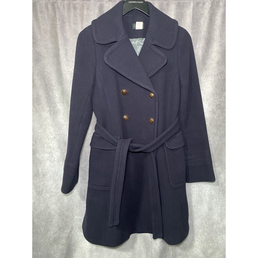 J Crew Womens Size 6 Melton Wool Classic Pea Coat Navy Blue Belted Jacket - Picture 1 of 5